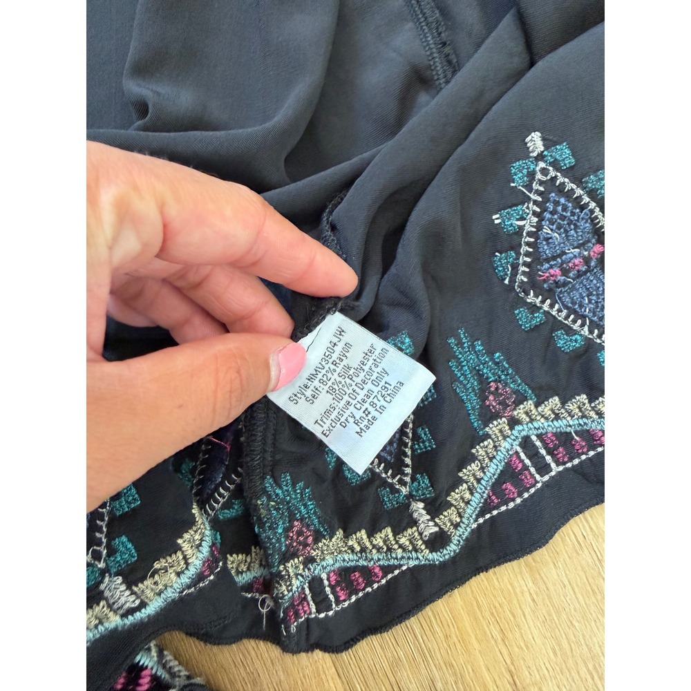 JW Los Angeles Johnny Was Black Velvet Embroidered Kimono cardigan silk XXL - Picture 6 of 8
